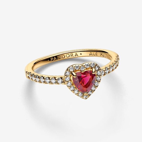 Women's Red Stone Elevated Heart Ring 14k Gold Plating Crystal Sits Sparkling - Picture 1 of 2